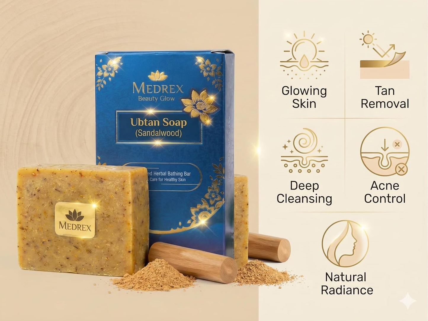 Medrex Beauty Glow Sandalwood Soap – Cooling & Skin Brightening