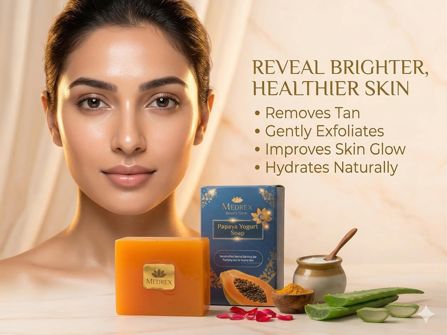 Medrex Beauty Glow Papaya Yogurt Soap – Skin Brightening & Tan Removal