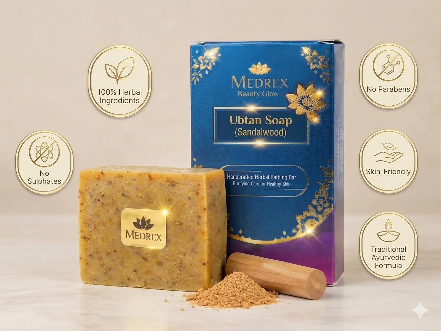 Medrex Beauty Glow Sandalwood Soap – Cooling & Skin Brightening