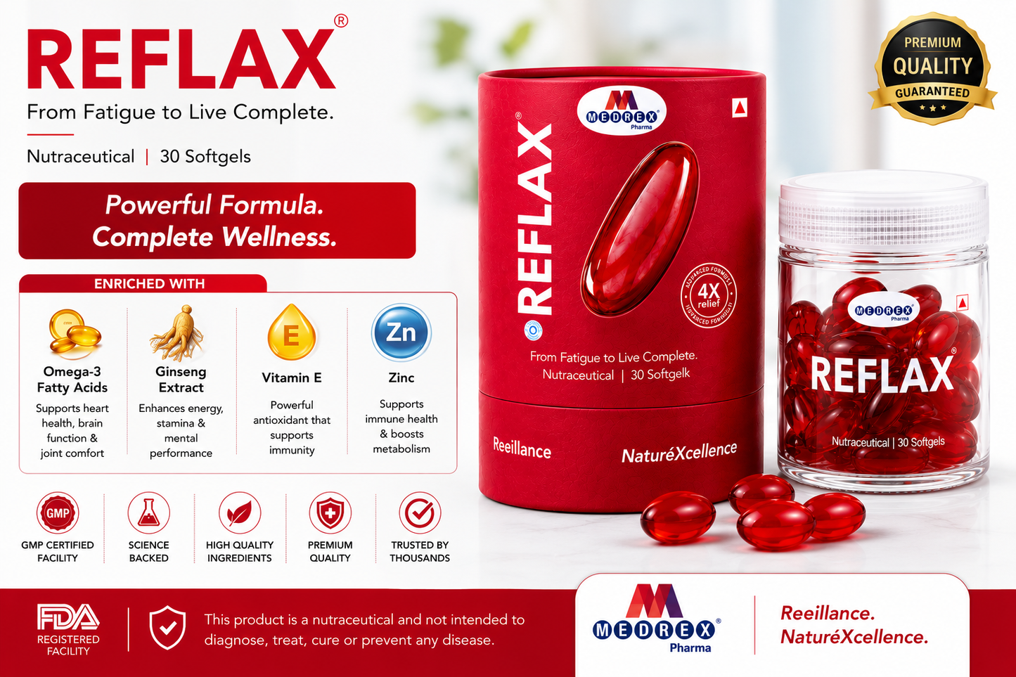 Medrex REFLAX™ Fish Oil  Omega 3-6-9 Capsules | DHA & EPA Formula | Heart, Brain, Eye & Joint Health