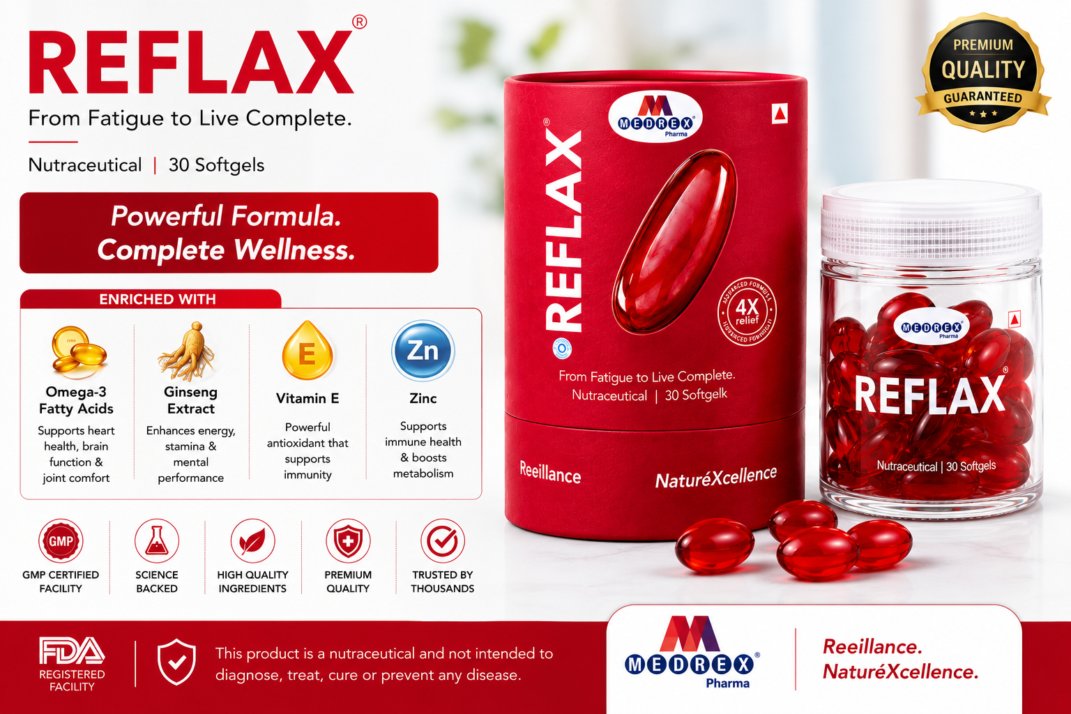 Medrex REFLAX™ Flaxseed Oil Omega 3 Capsules | Plant-Based Heart, Brain & Joint Support